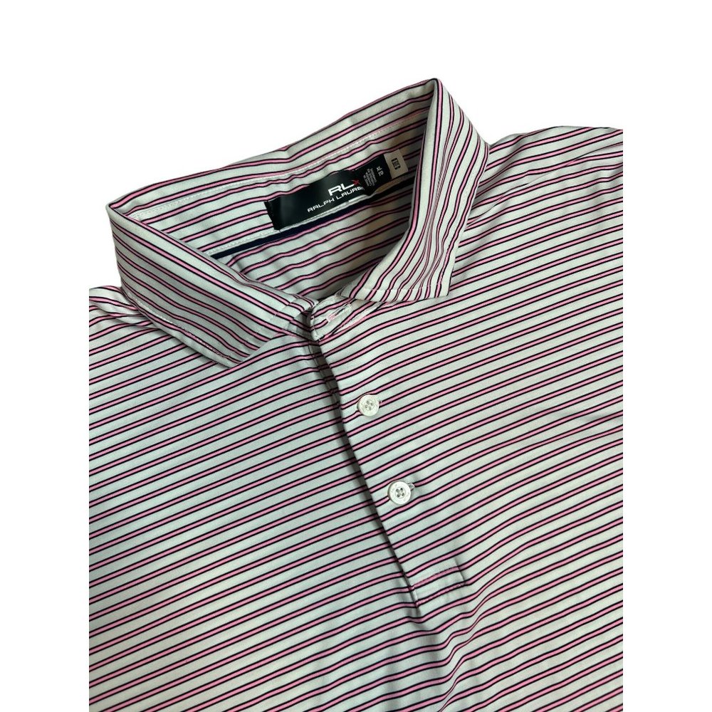 Ralph Lauren RLX Mens XL Pink White Stripe Wicking‎ Golf Performance Polo